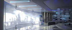 Size: 4096x1743 | Tagged: safe, artist:aidelank, oc, alicorn, pony, 3ds max, alicorn oc, city, cityscape, cloud, crepuscular rays, destruction, female, hologram, mare, science fiction