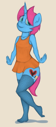 Size: 698x1575 | Tagged: safe, artist:marsminer, oc, oc only, oc:soft stroke, unicorn, anthro, plantigrade anthro, anthro oc, clothes, crossdressing, leotard, looking at you, male, solo