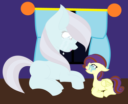 Size: 2648x2160 | Tagged: safe, artist:amellia-rose, arctic lily, oc, oc:lucid lemondrop, earth pony, ghost, pegasus, pony, kindverse, crying, high res, looking at each other, parent:oc:indigo dreams, parent:oc:star shooter