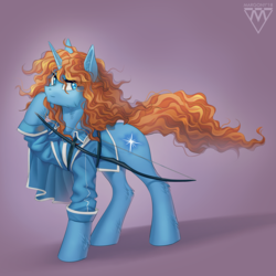 Size: 1200x1200 | Tagged: safe, artist:margony, oc, oc only, pony, unicorn, archer, arrow, bow (weapon), bow and arrow, clothes, commission, digital art, male, signature, solo, stallion, weapon