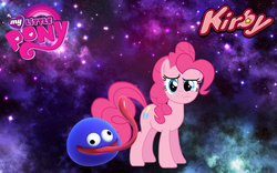 Size: 1440x900 | Tagged: safe, artist:arcgaming91, artist:felix-kot, pinkie pie, earth pony, pony, g4, crossover, duo, female, gooey (kirby), kirby (series), kirby star allies, male, mare