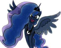 Size: 3383x2649 | Tagged: safe, artist:mountainlygon, edit, editor:childofthenight, princess luna, alicorn, pony, g4, background removed, cute, female, happy, high res, huzzah, lunabetes, mare, simple background, solo, spread wings, transparent background, wings