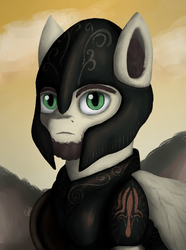 Size: 780x1050 | Tagged: safe, artist:phi, oc, oc only, pegasus, pony, equestria at war mod, armor, beard, facial hair, greek, helmet, male, shield, solo