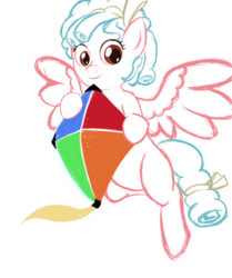 Size: 835x1000 | Tagged: safe, artist:alixnight, cozy glow, pegasus, pony, g4, marks for effort, belly, female, filly, kite, looking at you, simple background, sketch, smiling, smiling at you, solo, white background