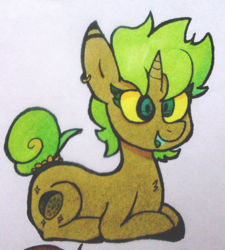 Size: 756x840 | Tagged: safe, artist:lilpinkghost, oc, oc only, pony, unicorn, design, girly, green eyes, green hair, mexico, original character do not steal, short hair, solo, traditional art