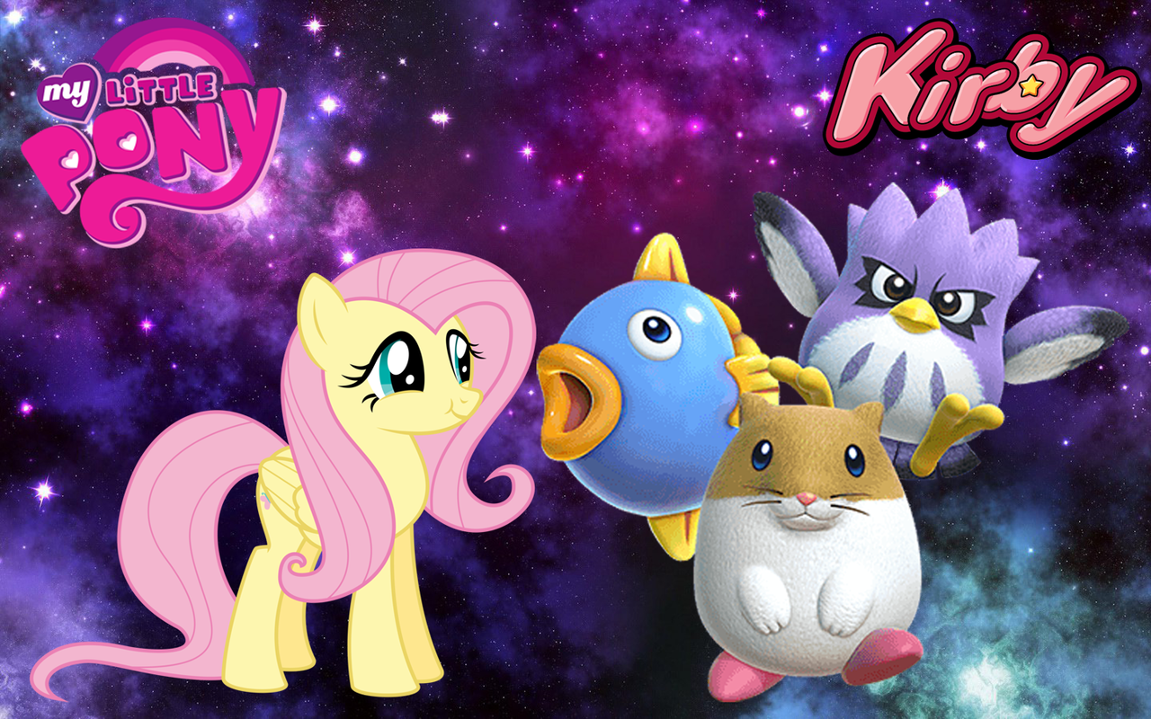 1772276 - safe, artist:arcgaming91, artist:twls7551, fluttershy, bird,  fish, hamster, owl, sunfish, coo (kirby), crossover, kine, kirby (series),  kirby star allies, rick (kirby) - Derpibooru