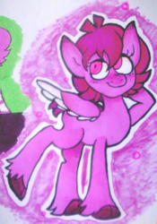 Size: 589x843 | Tagged: safe, artist:lilpinkghost, oc, oc only, oc:pinkghost, pegasus, pony, colorful, cute, female, fluffy, markers, mexico, pink, pink hair, ponified, solo, traditional art