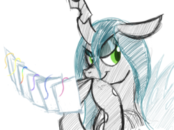 Size: 1024x768 | Tagged: safe, artist:alixnight, queen chrysalis, changeling, changeling queen, g4, the mean 6, female, hooves together, photo, simple background, sketch, solo, white background