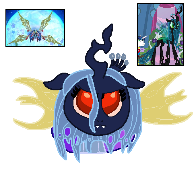 1772319 - safe, artist:harmonybunny2021, queen chrysalis, crossover, kirby:  triple deluxe, queen sectonia, simple background, soul of sectonia,  transparent background - Derpibooru
