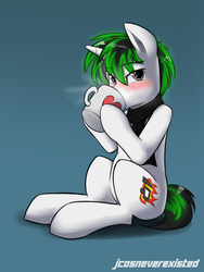 Size: 600x800 | Tagged: safe, artist:jcosneverexisted, oc, oc only, oc:kernel crash, pony, coffee, male, solo