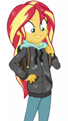 Size: 1536x2731 | Tagged: safe, editor:lonely fanboy48, sunset shimmer, equestria girls, g4, monday blues, my little pony equestria girls: summertime shorts, background removed, clothes, happy, simple background, transparent background, wet, wet clothes, wet hair