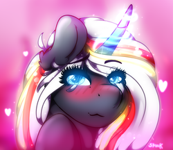 Size: 1920x1659 | Tagged: safe, artist:aaa-its-spook, oc, oc only, oc:velvet remedy, pony, unicorn, fallout equestria, blue eyes, blushing, female, glowing horn, horn, looking at you, magic, solo, sparkly mane