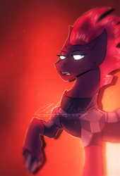 Size: 1194x1753 | Tagged: safe, artist:adahams, tempest shadow, pony, unicorn, g4, my little pony: the movie, broken horn, female, horn, mare, open mouth, scene interpretation, signature, singing, solo