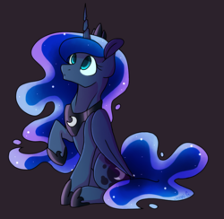 Size: 679x662 | Tagged: safe, artist:_candypone_, princess luna, alicorn, pony, g4, cute, female, lunabetes, mare, raised hoof, simple background, sitting, solo