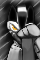 Size: 2000x3000 | Tagged: safe, artist:tracerpainter, oc, oc:tracer painter, zebra, armor, dark, dark background, high res