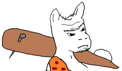 Size: 956x564 | Tagged: safe, earth pony, pony, angry, cave pony, club (weapon), facial hair, grug, half body, male, meme, nail, ponified, ponified meme, primitive, simple background, solo, spiked club, stallion, unga, white background, wojak