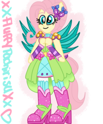 Size: 1024x1229 | Tagged: safe, artist:xxfluffypachirisuxx, fluttershy, equestria girls, g4, my little pony equestria girls: legend of everfree, boots, crystal guardian, crystal wings, female, ponied up, shoes, simple background, solo, transparent background