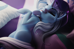 Size: 2000x1333 | Tagged: safe, alternate angle, alternate version, artist:kelpiemoonknives, artist:v747, edit, trixie, pony, unicorn, g4, 3d, clothes, female, hat, implied starlight glimmer, mare, mlem, silly, smiling, solo, tongue out, trixie's hat