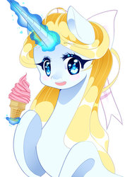 Size: 1024x1321 | Tagged: safe, artist:clefficia, oc, oc only, oc:amethystecrivain, pony, blushing, female, food, ice cream, mare, solo