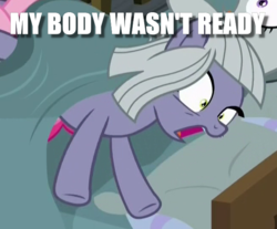 Size: 651x539 | Tagged: safe, edit, edited screencap, screencap, limestone pie, earth pony, pony, g4, hearthbreakers, bed, caption, female, image macro, mare, meme, my body was not ready, pillow, shocked, solo focus, text