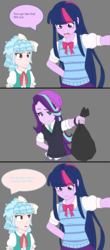 Size: 1069x2433 | Tagged: safe, artist:fantasygerard2000, cozy glow, starlight glimmer, twilight sparkle, equestria girls, g4, marks for effort, beanie, burn, clothes, comic, dialogue, equestria girls-ified, hat, pure concentrated unfiltered evil of the utmost potency, reference, sailor mouth, spongebob squarepants, trash, trash bag