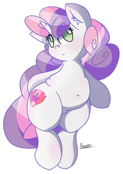 Size: 2192x3089 | Tagged: safe, artist:patoriotto, sweetie belle, pony, unicorn, g4, belly button, bipedal, chubbie belle, chubby, ear fluff, female, filly, high res, simple background, solo, white background
