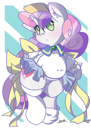 Size: 2192x3089 | Tagged: safe, artist:patoriotto, sweetie belle, pony, unicorn, g4, blushing, chubbie belle, chubby, clothes, cute, diasweetes, female, filly, high res, simple background, skirt, socks, solo