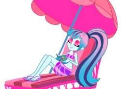 Size: 1024x750 | Tagged: safe, artist:trixiesparkle63, sonata dusk, equestria girls, g4, book, chair, clothes, female, simple background, solo, swimsuit, transparent background, umbrella, vector