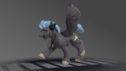 Size: 1728x972 | Tagged: safe, artist:v747, oc, oc only, oc:nimbus, pegasus, pony, 3d, eyes closed, headphones, male, music player, open mouth, solo, spread wings, stallion, wings