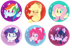 Size: 1008x673 | Tagged: safe, artist:whalepornoz, applejack, fluttershy, pinkie pie, rainbow dash, rarity, sci-twi, twilight sparkle, equestria girls, g4, chibi, icon, mane six, ponied up, sci-twilicorn, simple background, watermark, white background