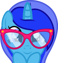 Size: 4000x4307 | Tagged: safe, artist:fuzzybrushy, oc, oc only, oc:spacelight, pony, unicorn, female, glasses, looking at you, mare, simple background, solo, transparent background, vector