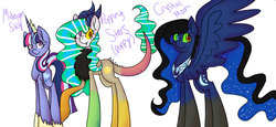 Size: 2600x1200 | Tagged: safe, artist:jessi-draws, oc, hybrid, interspecies offspring, magical lesbian spawn, offspring, parent:discord, parent:king sombra, parent:princess celestia, parent:princess luna, parent:trixie, parent:twilight sparkle, parents:dislestia, parents:lumbra, parents:twixie