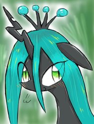 Size: 563x743 | Tagged: safe, artist:91o42, queen chrysalis, changeling, changeling queen, g4, changelings in the comments, crown, female, jewelry, looking at you, regalia, solo