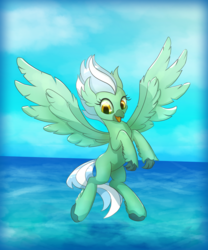 Size: 1000x1200 | Tagged: safe, artist:klemm, lyra heartstrings, classical hippogriff, hippogriff, g4, atg 2018, female, flying, hippogriffied, newbie artist training grounds, smiling, solo, species swap