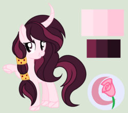 Size: 1384x1224 | Tagged: safe, artist:rose-moonlightowo, oc, oc only, oc:obsidia, alicorn, pony, curved horn, female, horn, impossibly large horn, mare, reference sheet, simple background, solo