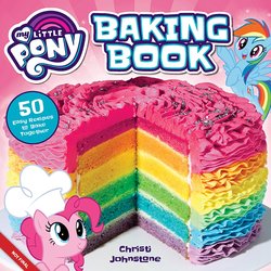 Size: 1400x1400 | Tagged: safe, pinkie pie, rainbow dash, earth pony, pegasus, pony, g4, my little pony baking book, official, book, book cover, cake, chef's hat, cookbook, cover, food, hat