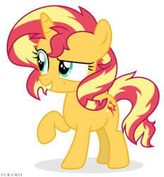 Size: 5555x5984 | Tagged: safe, artist:suramii, sunset shimmer, pony, unicorn, g4, absurd resolution, cute, female, filly, raised hoof, shimmerbetes, simple background, solo, transparent background, younger