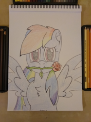 Size: 1400x1867 | Tagged: safe, artist:augjodo, rainbow dash, g4, atg 2018, colored, crying, flower, love, newbie artist training grounds, rose, tears of joy, traditional art