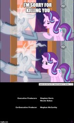 Size: 500x833 | Tagged: safe, edit, edited screencap, editor:secrettitan, screencap, discord, starlight glimmer, draconequus, ghost, pony, unicorn, a matter of principals, g4, alternate ending, comic, credits screen, dead, female, ghost discord, implied death, implied murder, male, mare, screencap comic