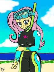 Size: 7340x9740 | Tagged: safe, artist:radiancebreaker, fluttershy, equestria girls, equestria girls specials, g4, my little pony equestria girls: better together, my little pony equestria girls: forgotten friendship, absurd resolution, clothes, female, fluttershy's wetsuit, snorkel, solo, swimsuit, traditional art, wetsuit
