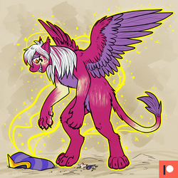 Size: 1500x1500 | Tagged: safe, artist:keetah-spacecat, the sphinx, sphinx, daring done?, g4, desert, female, grin, growth, happy, macro, patreon, patreon logo, smiling, transformation