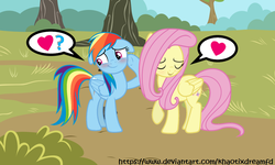 Size: 1127x677 | Tagged: safe, artist:khaotixdreamfd, fluttershy, rainbow dash, pegasus, pony, g4, female, floppy ears, heart, lesbian, pictogram, ship:flutterdash, shipping