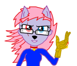 Size: 674x576 | Tagged: safe, artist:warhammer kombatant, oc, oc only, oc:rusty ace, equestria girls, g4, animal ears, collar, equestria girls-ified, eye scar, glasses, heterochromia, infinity gauntlet, infinity stones, infinity war, scar, simple background, transparent background