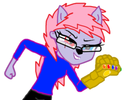 Size: 714x560 | Tagged: safe, artist:warhammer kombatant, oc, oc only, oc:rusty ace, equestria girls, g4, animal ears, equestria girls-ified, eye scar, glasses, heterochromia, infinity gauntlet, infinity stones, infinity war, scar, simple background, transparent background