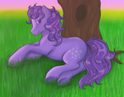 Size: 1023x796 | Tagged: safe, artist:evereveron, blossom, pony, g1, female, grass, nature, solo, tree