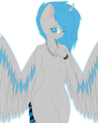 Size: 1440x1800 | Tagged: safe, artist:electricaldragon, oc, oc only, oc:moonbeam zodiac, alicorn, anthro, barbie doll anatomy, base used, belly button, breasts, featureless breasts, female, nudity, one eye closed, simple background, solo, transparent background, wink