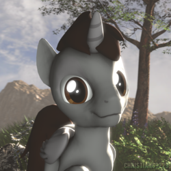 Size: 1024x1024 | Tagged: safe, artist:christian69229, oc, oc only, oc:neo star, alicorn, pony, 3d, alicorn oc, bust, looking at you, portrait, smiling, solo, source filmmaker, tree