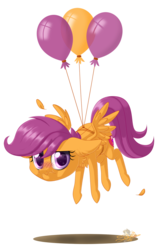 Size: 800x1267 | Tagged: safe, artist:unisoleil, scootaloo, pegasus, pony, g4, :t, balloon, blushing, chest fluff, chibi, colored pupils, cute, cutealoo, ear fluff, embarrassed, feather, female, filly, floating, floppy ears, frown, glare, looking at you, scootaloo can't fly, scootasad, scrunchy face, simple background, solo, spread wings, transparent background, wavy mouth, wings