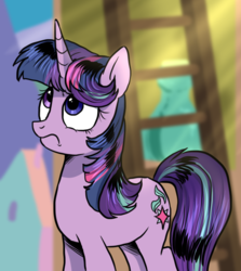 Size: 750x839 | Tagged: safe, artist:sunmoon14, starlight glimmer, pony, unicorn, a matter of principals, g4, female, frown, heterochromia, i can't believe it's not idw, mare, not twilight sparkle, twilight wig, wig