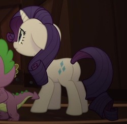 Size: 467x457 | Tagged: safe, screencap, rarity, spike, g4, my little pony: the movie, butt, cropped, plot